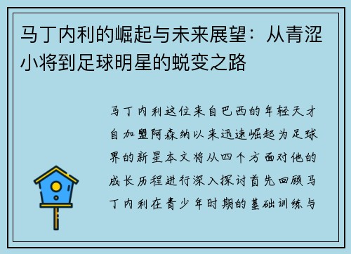 马丁内利的崛起与未来展望：从青涩小将到足球明星的蜕变之路